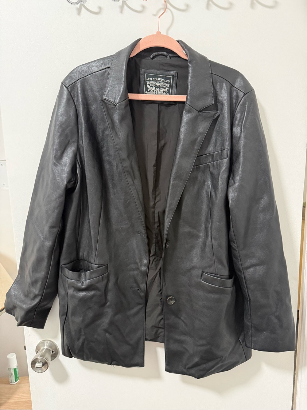 Levi's Black Leather Pea Coat Jacket for Men
